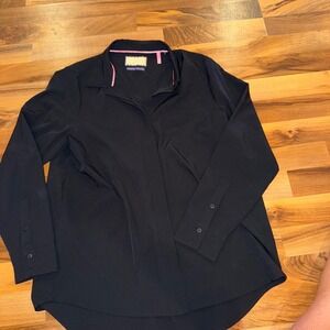 Modern Ambition Black Button Up Collar Long Shirt Women M Technical Fabric